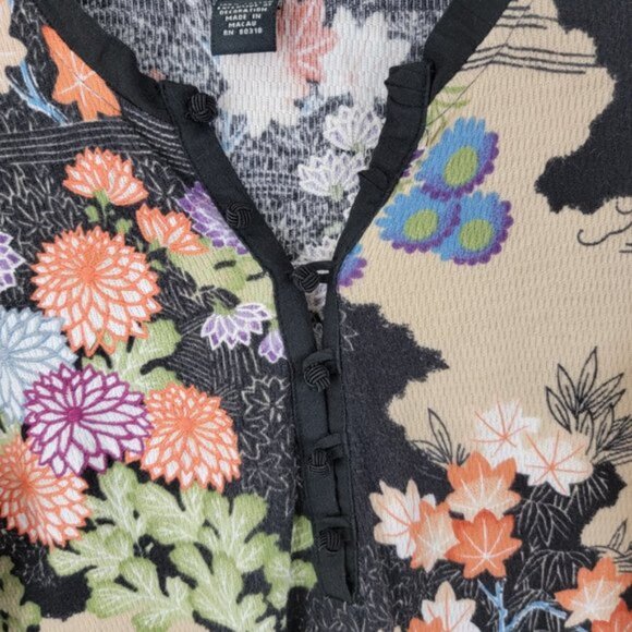 LUCKY BRAND Womens MEDIUM Thermal Shirt Asian Boho Retro Vintage Hippie Flower - Picture 3 of 14